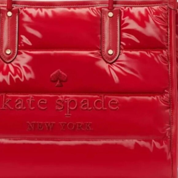 NWT Kate Spade Ella Puffy Extra Large Tote Bag Candied Cherry Red - Picture 3 of 3
